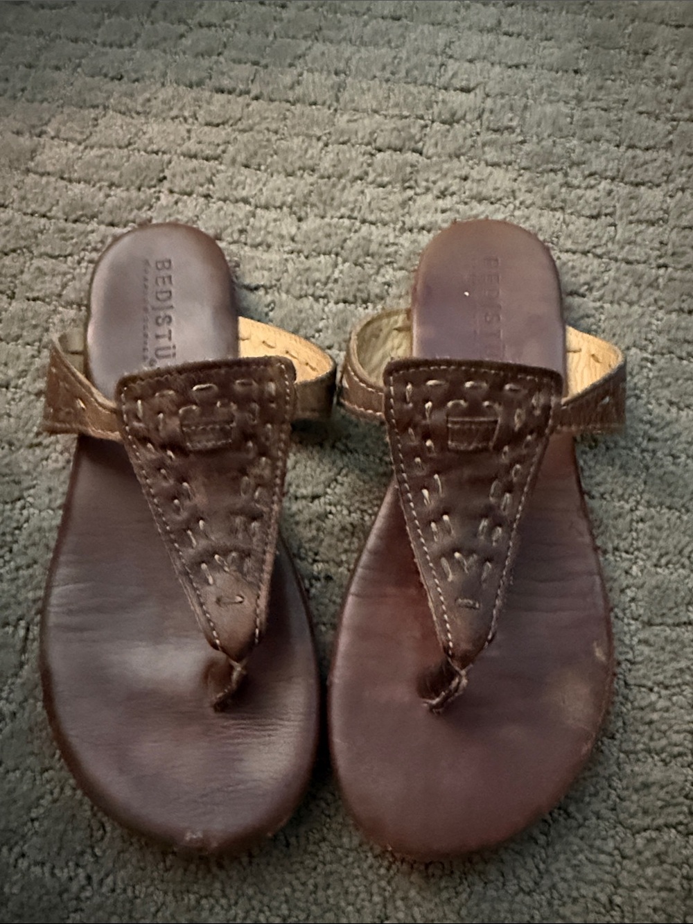 BED|STU Brown Leather Toe-Post Sandals with Embossed Thong